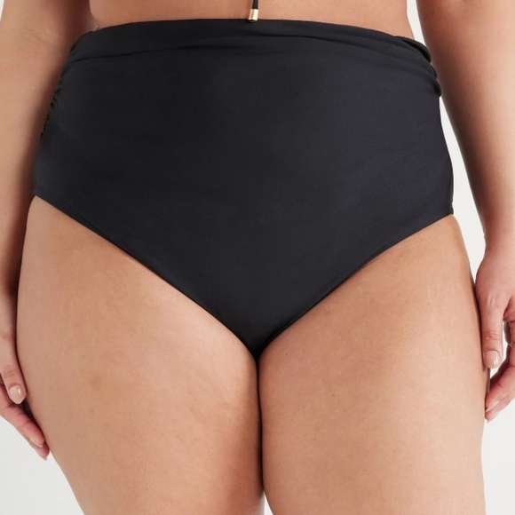 Time and Tru Women's Ruched High-Waisted Black Bikini Bottoms Small 4-6 - Picture 1 of 2